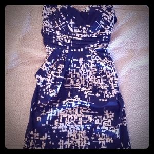 Blue and white strapless/sleeveless mini dress